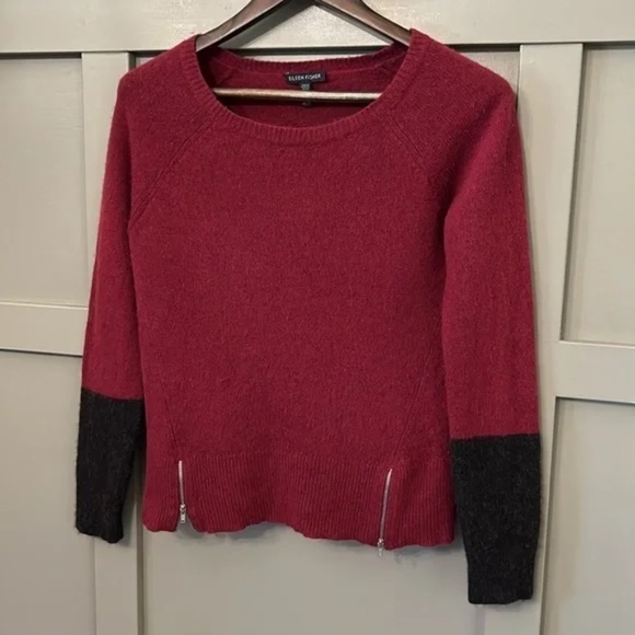 Eileen Fisher Yak Merino Wool Sweater Zipper Detail Colorblock Sleeve Size XS - Picture 7 of 10